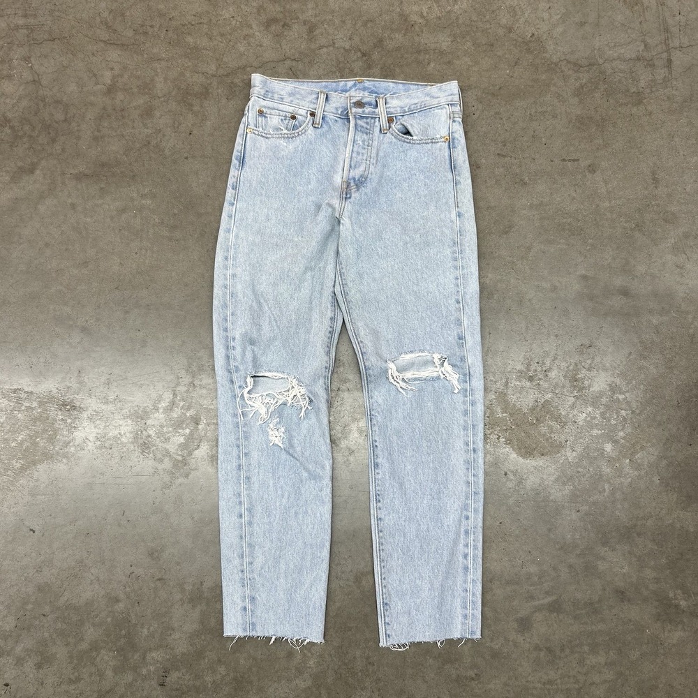 Vintage Levi's Distressed Light Wash Jeans Raw Hem Denim Button Fly Women's 26W